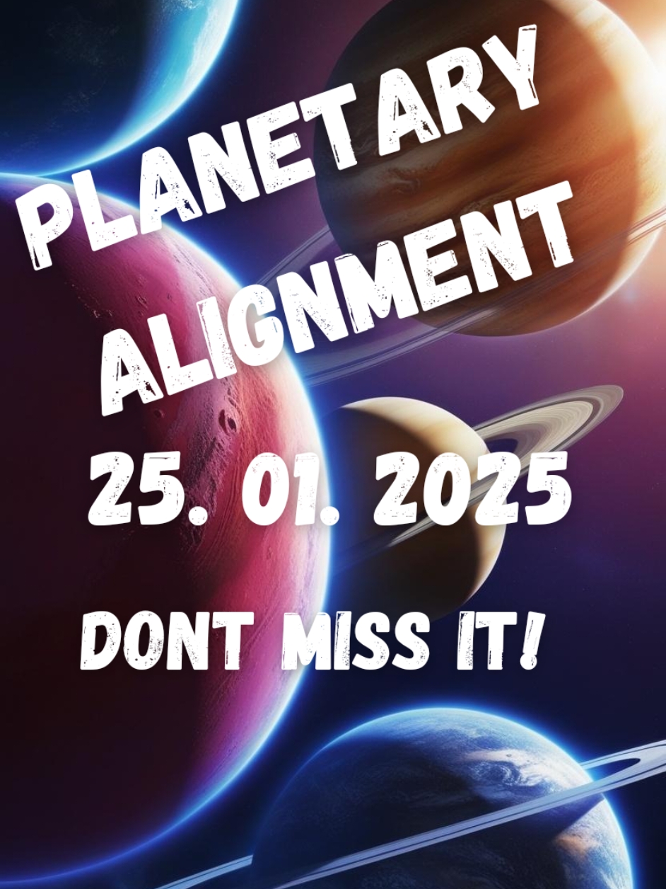 Get Ready for a Celestial Spectacle! On January 25th, 2025, a rare planetary alignment will light up the night sky!  Mercury, Venus, Mars, Jupiter, and Saturn will gather together, forming a dazzling cosmic line-up. Don't miss this incredible sight! 🔭 Here's how you can witness it:  * Find a dark, clear sky: Look for a location away from city lights.  * Look to the west: The planets will appear low in the western sky after sunset.  * Use a stargazing app: Apps like Sky Map can help you locate the planets. Share your celestial photos and videos with us! Use the hashtag #CelestialAlignment2025  #planetaryalignment #astronomy #space #night sky #cosmicwonder 