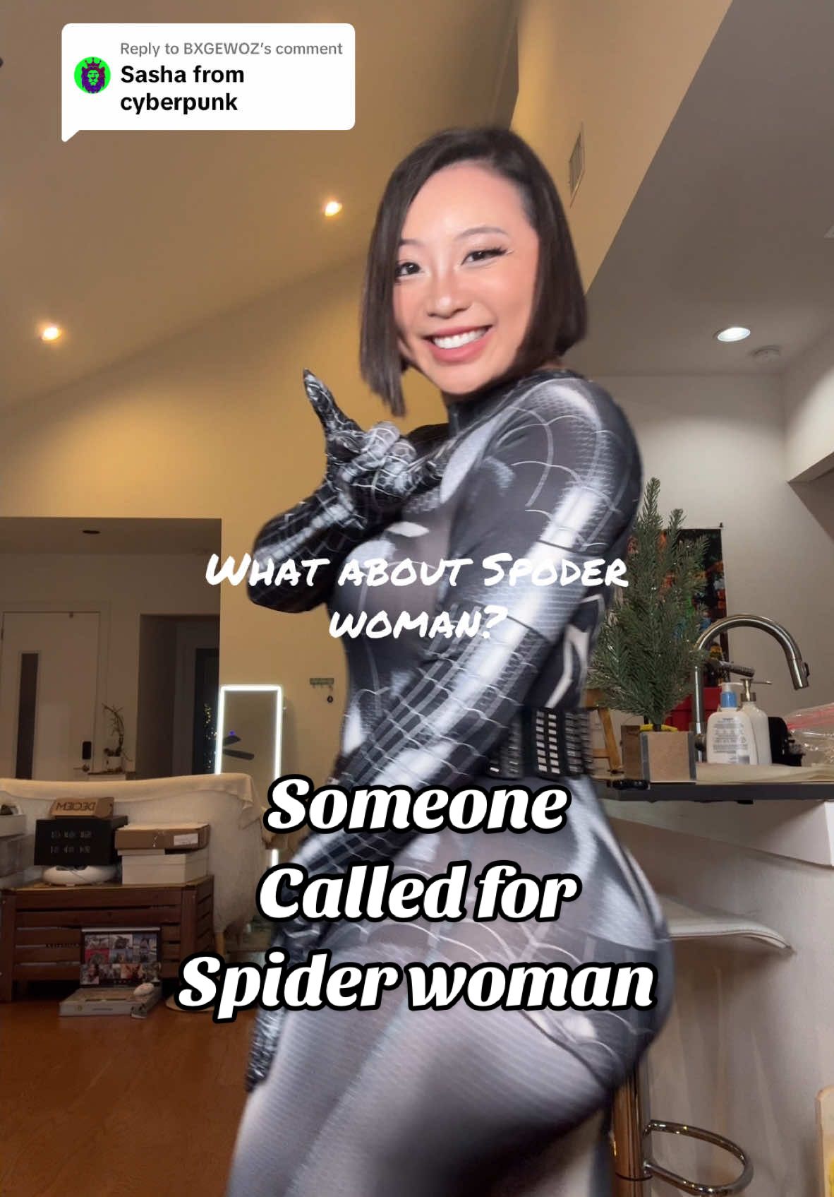 Replying to @BXGEWOZ  did someone call for spider woman? #costume #spiderman #OOTD #ootdoutfits 