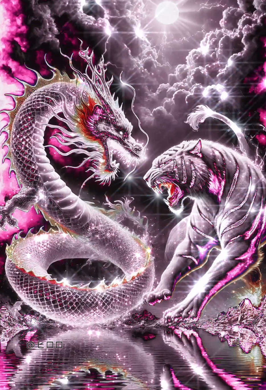 White Tiger VS Dragon🐉colorchange🐅無断転載禁止🈲#art #wallpaper #龍 #白虎 #癒し動画 