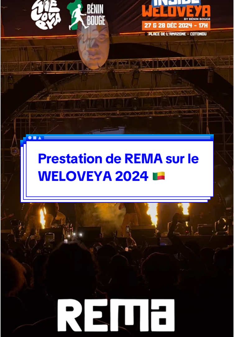 « OZEBA OZEBA OZEBA » • 🔥 Grand final de la dernière soirée du WELOVEYA Festival avec @heisrema qui a terminé le show avec un spectacle incroyable que le public a adoré. 🌍🇧🇯🔥 Le Bénin est plus que jamais sur le toit du monde !  Retrouvez tout sur le festival sur les comptes de Bénin Bouge et bientôt en téléchargement gratuit sur notre site web.  Abonnez-vous ! 🔥 #beninbouge #weloveya #wasexo #benintiktok🇧🇯 #229🇧🇯 #weloveyafestival #tiktoknigeria🇳🇬 #tiktokcongokinshasa🇨🇩🇨🇩🇨🇩 #tiktokcongokinshasa🇨🇩🇨🇩🇨🇩 #ActualitesBenin #togolais228🇹🇬 #tiktokcotedivoire🇨🇮 #229tiktok #rema #remaweloveya #remabenin #tiktoktogo🇹🇬 