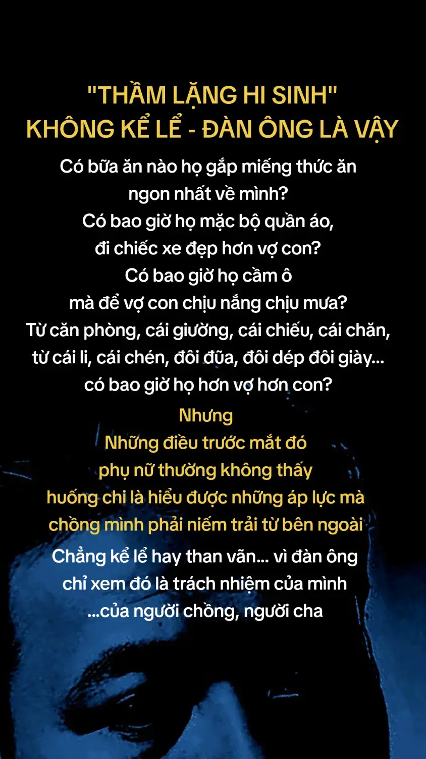 THẦM LẶNG HI SINH - TRÁCH NHIỆM ĐÀN ÔNG #tamtrangdanong #chuyenvochong #xuhuongtamtrang #vicon #giadinh 