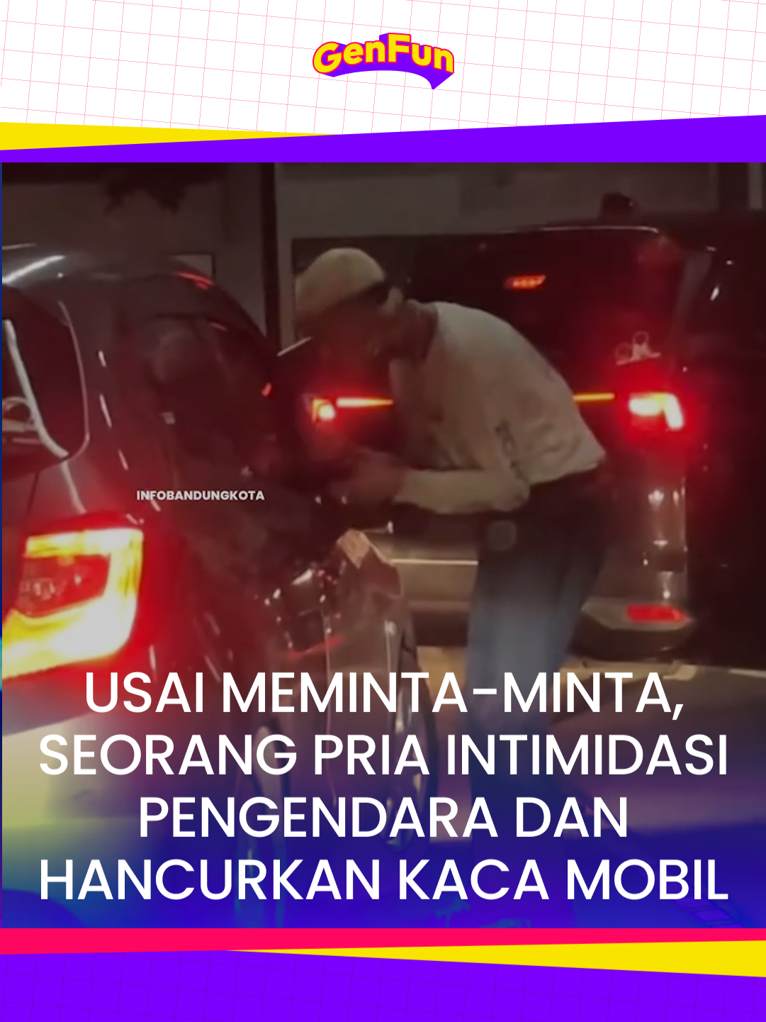 Kronologi kejadian intimidasi dan pengrusakan kaca mobil: Menurut korban, usai pelaku meminta uang dengan cara mengetuk kaca mobil dengan jari menggunakan batu cincin, terjadi cekcok antara korban dan pelaku. Pelaku kemudian memukul kaca mobil dekat kemudi hingga pecah. Korban mengaku alami kerugian sekitar Rp500 ribu. Sementara, korban sudah melaporkan kejadian ini pada polisi dengan nomor laporan LP/B/ 226/ XII / 2024 /SPKT/POLSEK BUAHBATU/ POLRESTABES BDG / POLDA JABAR. *** Video: @infobandungkota