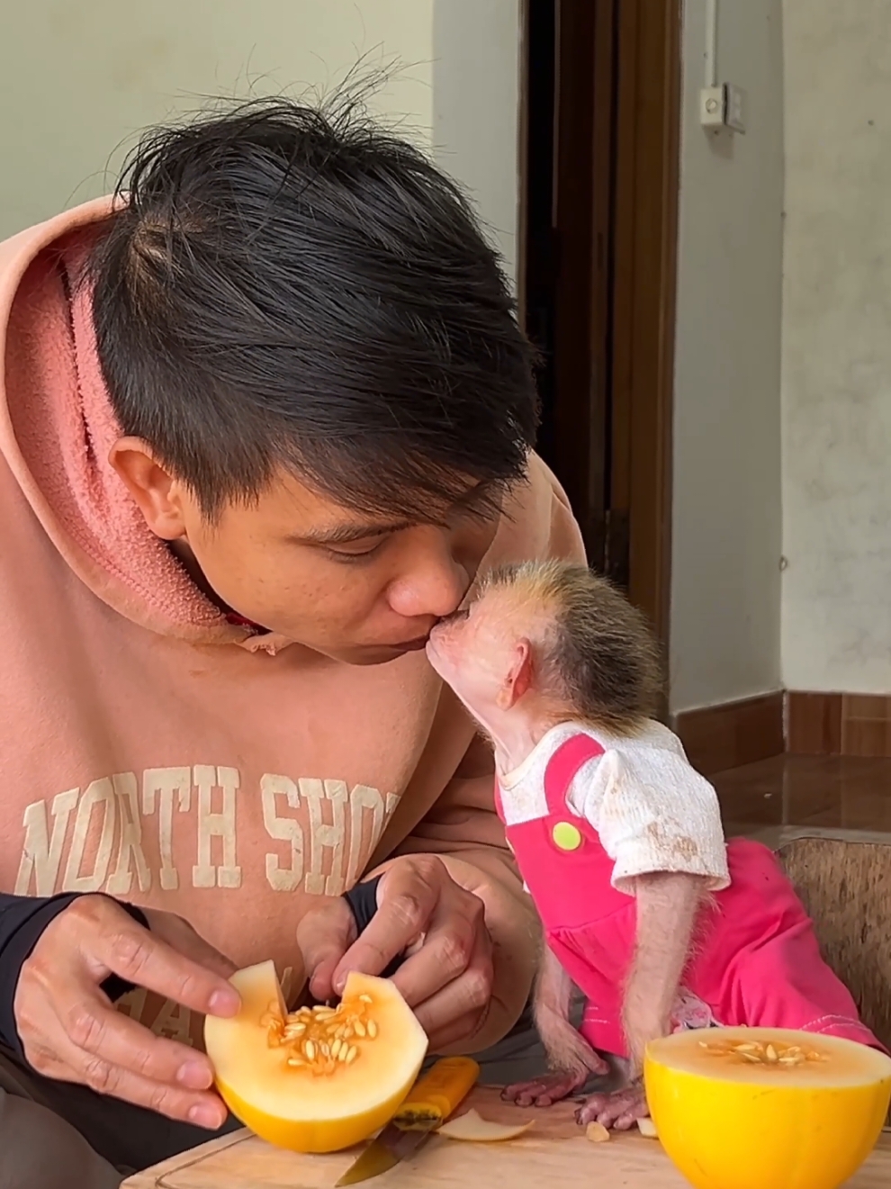 Baby monkey Moon does not want to eat this fruit. #monkey #babymonkey #monkeydluffy #monkeysoftiktok 