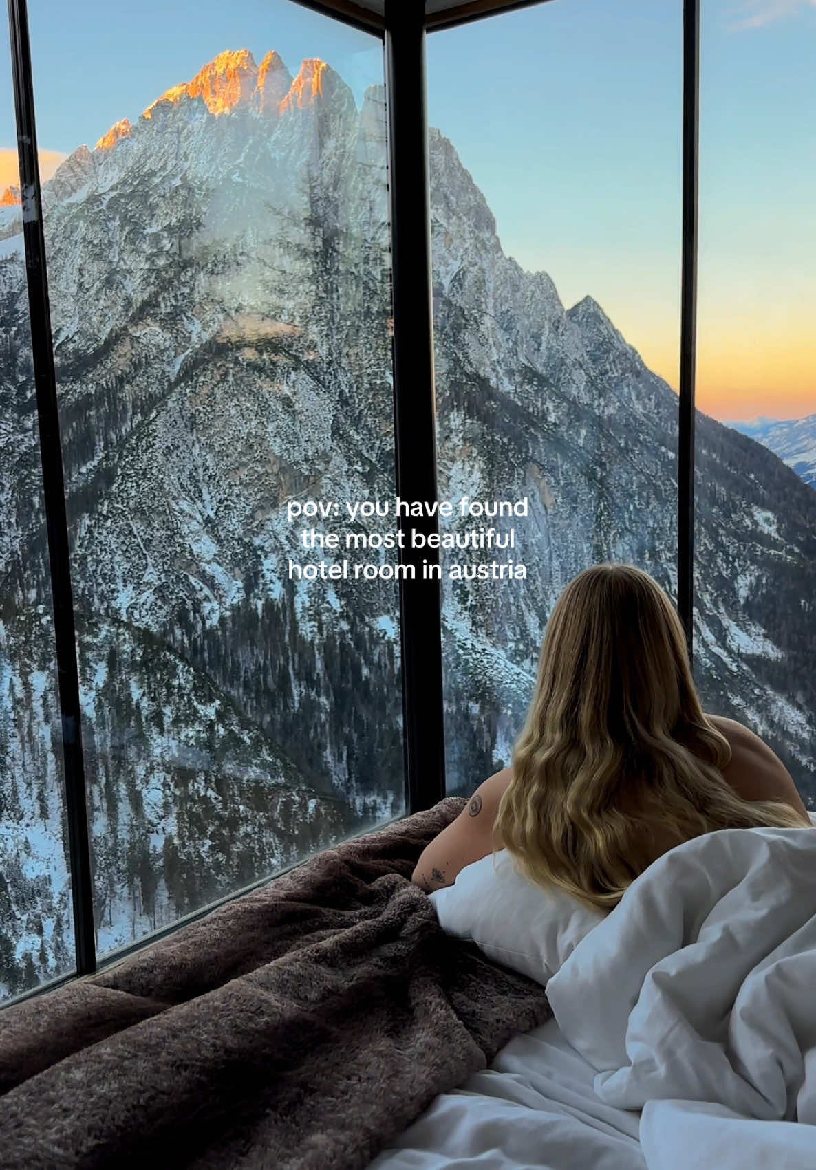 Is this the most beautiful hotel room in Austria? ☁️✨🏔️ #austria #beautifulview #dolomites #dolomitenhütte #adlerhorst #hotelview #traveltiktok #fyp #mountain #nature 