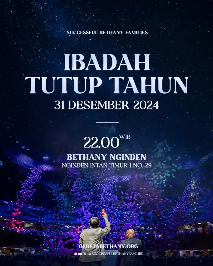 [IBADAH TUTUP TAHUN 2024] Shalom, mari bersama-sama kita hadiri Ibadah Tutup Tahun 2024 pada; Hari/Tanggal: Selasa, 31 Desember 2024  Pukul            : 22:00 WIB Tempat         : Gereja Bethany Nginden mari bersama-sama kita mengakhiri tahun 2024 dan mengawali tahun 2025 dengan berkumpul bersama saudara seiman beribadah kepada Tuhan. Tuhan Yesus Memberkati #tuhanyesusmemberkati #bethanynginden #fypシ #fypkristenrohani #fyp #ibadahtutuptahun #ibadahtahunbaru #tahunbaru2025 #selamattahunbaru #happynewyear 