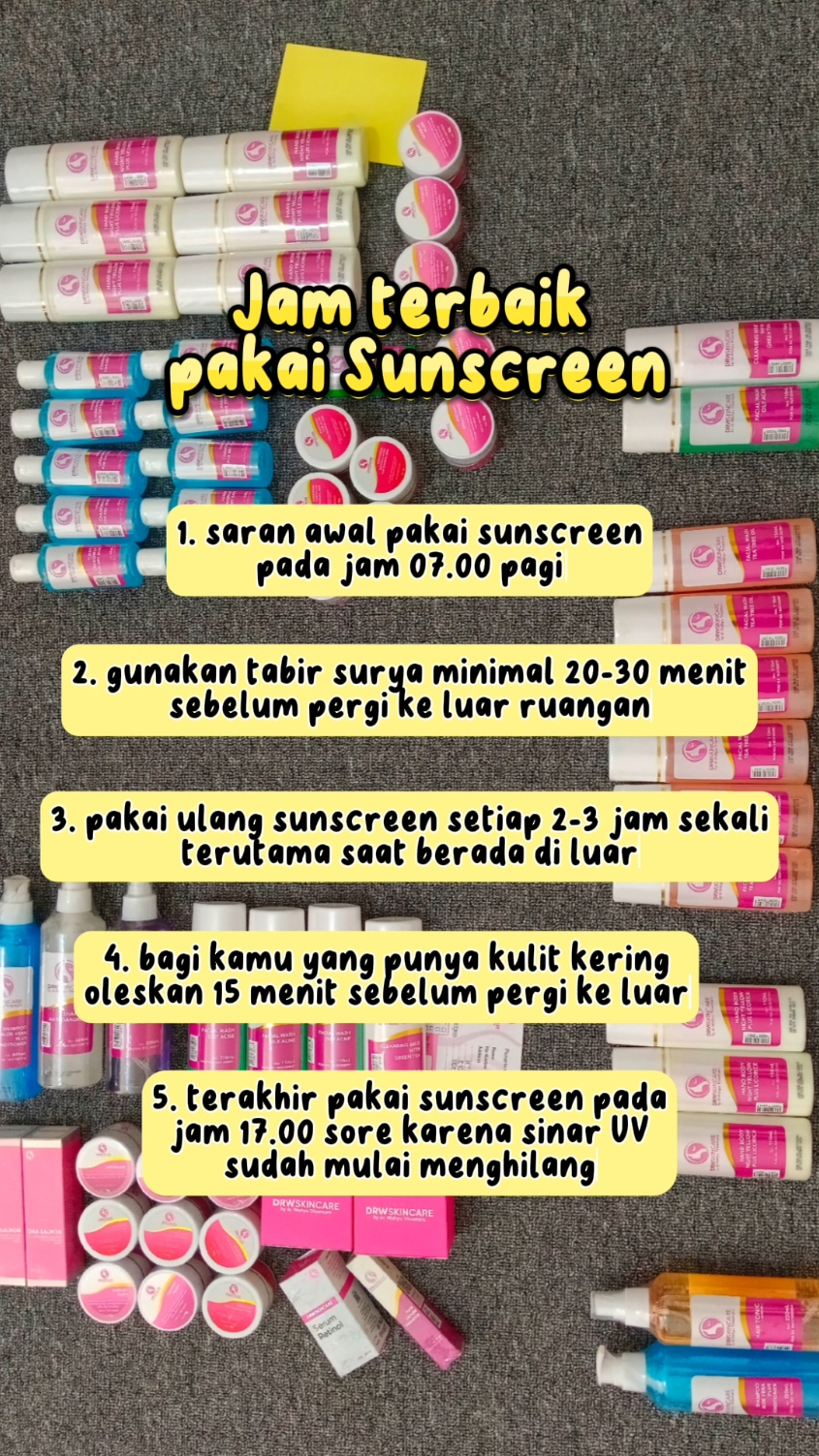 bingung jam terbaik pakai sunscreen itu kapan? 🌞 simak info kak min berikut 🥰 #sunscreen #tabirsurya #skincare #skincareroutine #drwskincare #drwskincaresalatiga #drwskincareboyolali #drwskincarehongkong #drwskincareindonesia #fyp #fypシ゚viral #abcxyz #xyzbca 