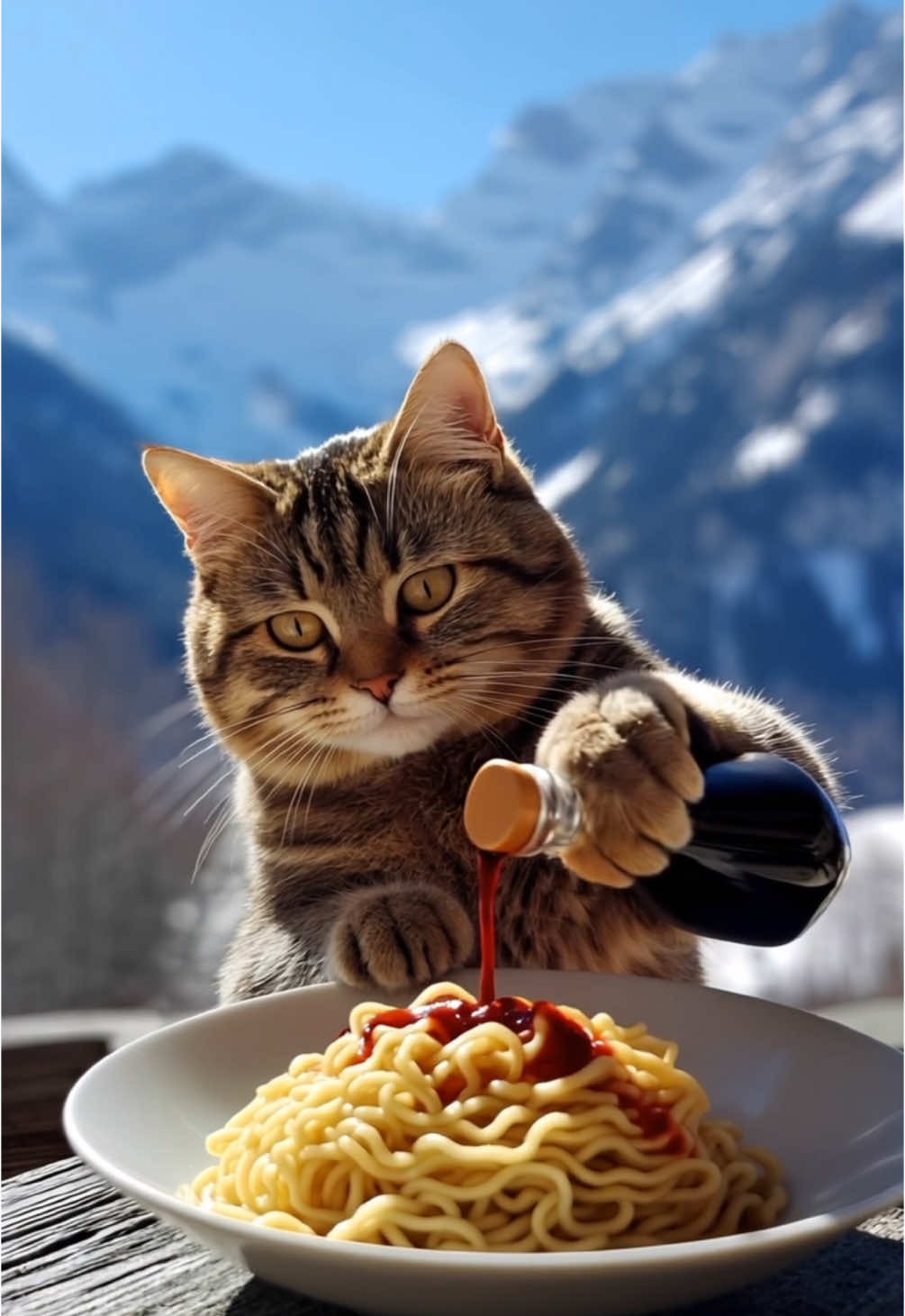 Cat Chef Milly making noodles for lunch. #cat #funnycat #cutecat #animal #cooking #noodles #fyp 