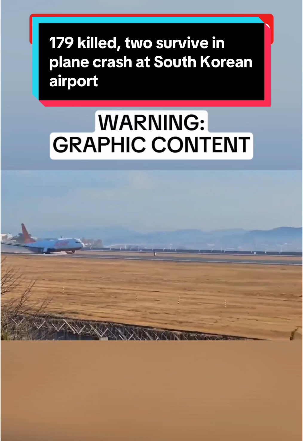 Two people survived and 179 were confirmed to have been killed in a plane crash at a South Korean airport Sunday. There were 181 passengers and crew on board. The Jeju Air Flight 2216 skidded off the runway while landing at Muan International Airport in South Korea, bursting into flames after crashing, a spokesperson for the country’s National Fire Agency said.