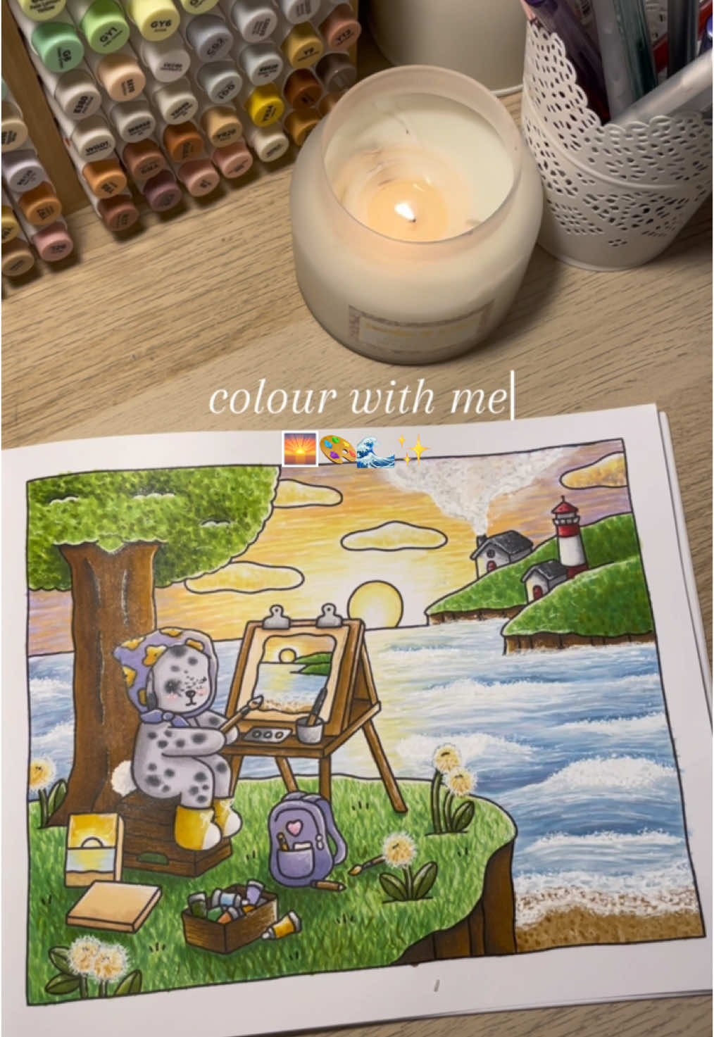 @Bobbies good's -Scenic Painting🌅🎨 Colouring book: ‘This and That’ - Bobbie Goods Markers: @Ohuhuart, White Sakura Gelly Rolls, Uni Posca Paint Markers, Staedtler Triplus Fineliners Thank you @𝑎𝑚𝑎𝑛𝑑𝑖𝑛𝑒 🧸🖍️ for the sunset tutorial!🫶#coloring#coloring#coloringtok #coloringbook #colorwithme #adultcoloringbook #adultcoloring #coloringpages #timelapse #bobbiegoods #bobbiegoodscoloringbook #bobbiegoodsart #scenic #painting #sun #sunset #beach #waves #lighthouse #CapCut 