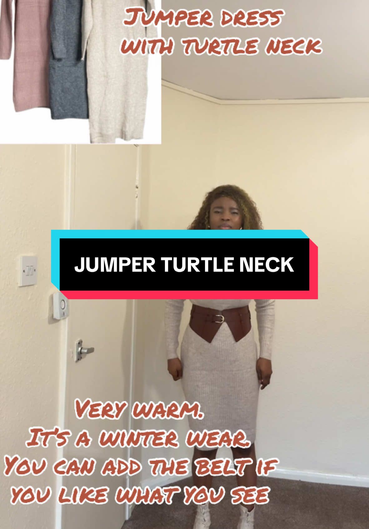 Jumper dress with turtle neck in 3 colours, beige, pink and grey.Winterwear, bodycon warm stylish jumper dress. #dresses #dressup #jumper #turtleneck #stylish #forupage #outfits @Fastfashionz 
