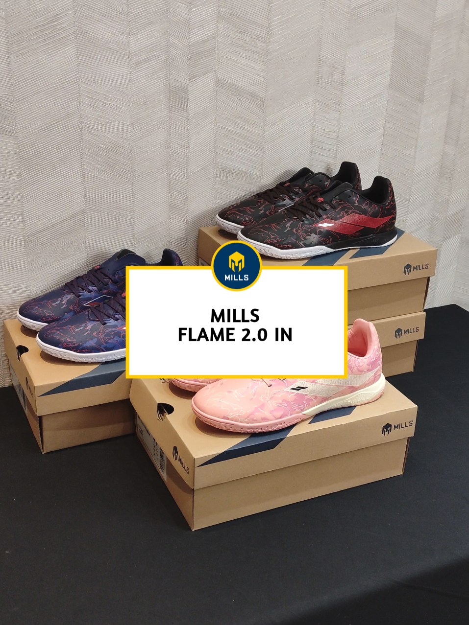 MILLS FLAME 2.0 IN ‼️ Sepatu terbaru Mills Flame 2.0 IN, sepatu cakep ini bisa kalian dapatkan dengan harga Rp.399.000.  Tersedia tiga pilihan warna:  - Navy / Flame.Red / White  - Black / Flame.Red / White  - Pink.Geranium / Winter.White / Black  Stok terbatas!  #mills #millssport #millssportid #millssquad #flame #flame20 #sepatu #sepatubola #fyp 