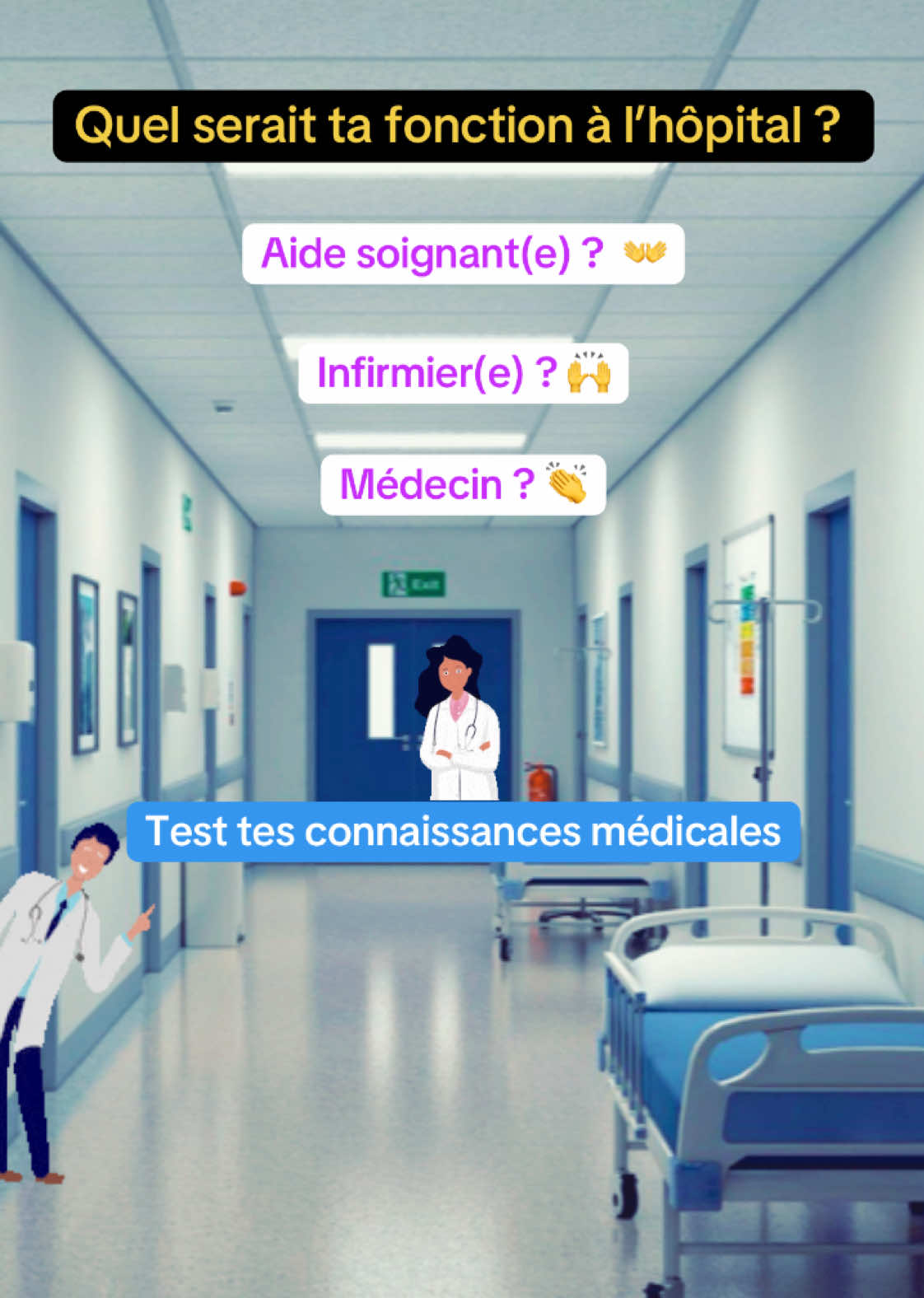 Quel serait ton métier à l’hôpital ? 🏥 #quizz #hopital #aidesoignant #infirmiere #medecin 