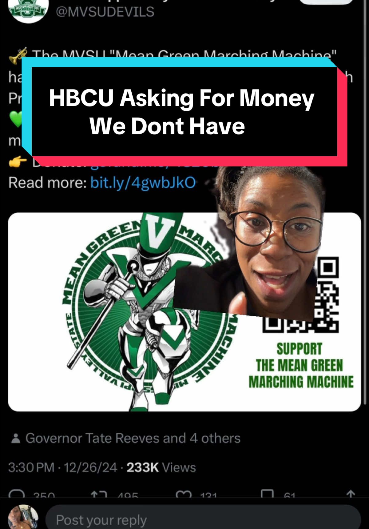 #greenscreen #mvsu and #hbcu in #mississippi is asking for 350k$ for the #inauguration and honey we don’t have the money #marchingband #brettfavre #missingmoney 