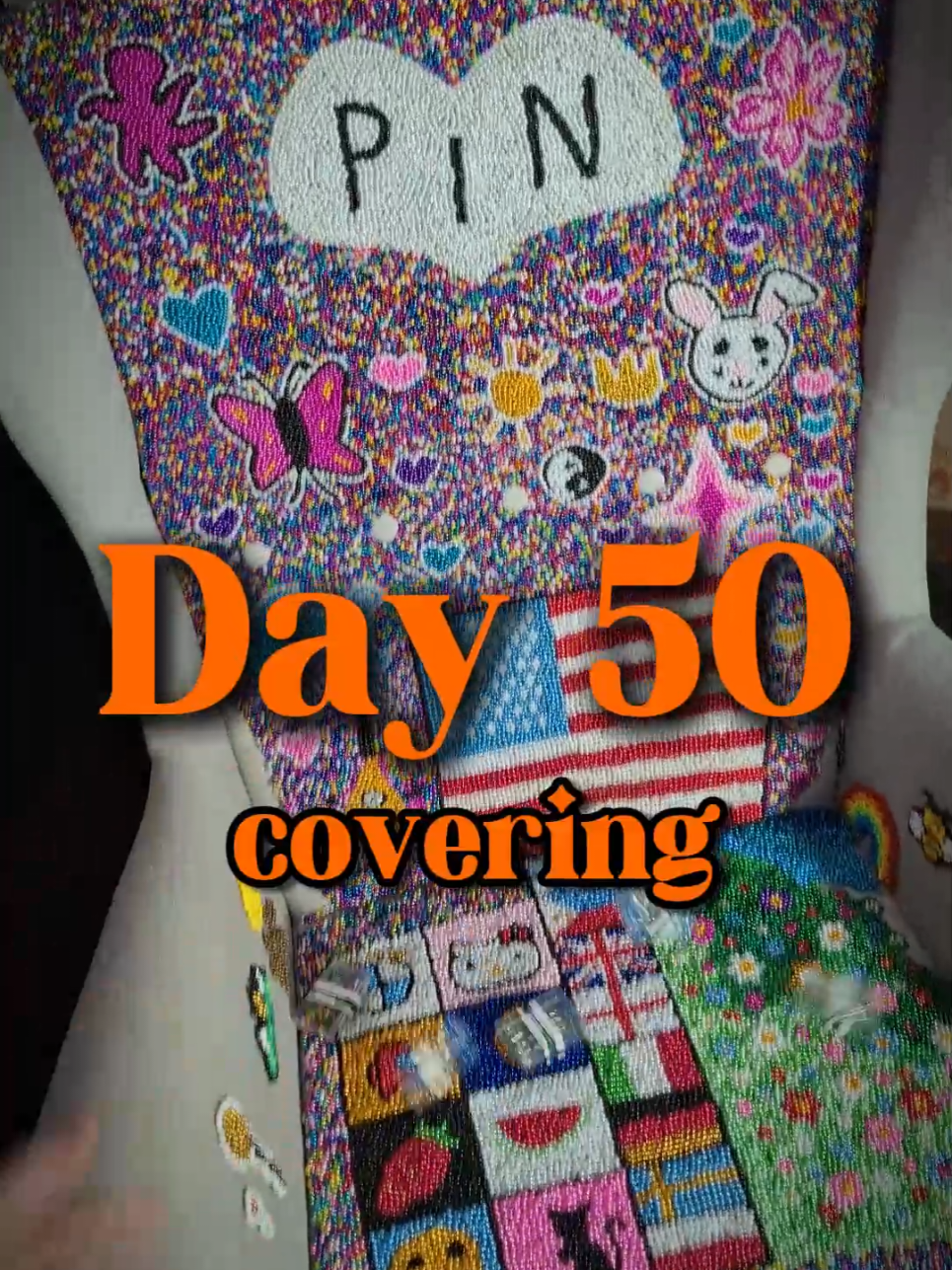 Day 50 of covering this chair with 1 pin per follower! Total pins added: 73276 #pin #cover #chair #coverwithpins #pinonchair 