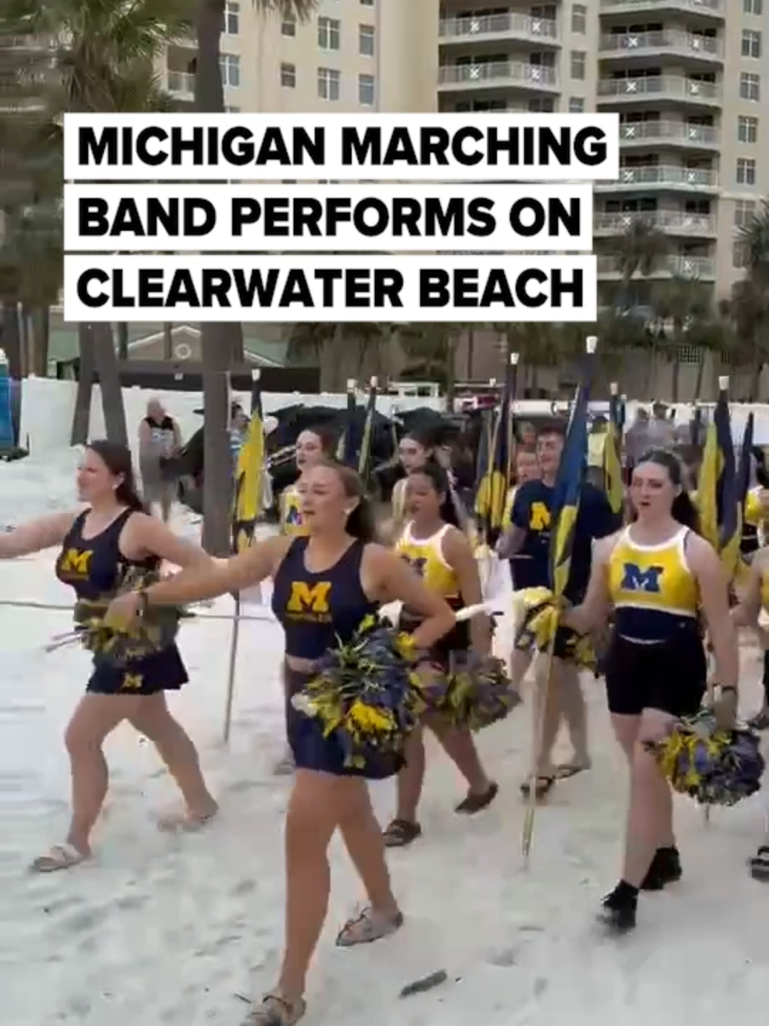 Gearing up for the ReliaQuest Bowl matchup vs. No. 11 Alabama on Tuesday, the University of Michigan’s Marching Band practices on Clearwater Beach in Florida.  (Video provided by Patrick Greenfield | @al.comnews