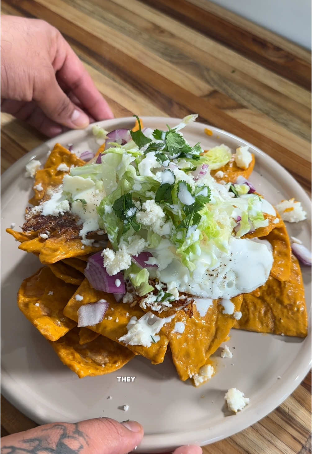 Recipe ⤵️ Your new fav breakfast: Curry Chilaquiles 🥘🤍🍳 The curry is inspired by a butter chicken curry  Ingredients: - tortilla chips  - 1/2 an onion (diced) - 3 tomatoes (rough chopped) - 4-5 garlic cloves (minced) - 5-6 chile de árbol (depending on how spicy u want it) - 3 tbsp butter  - 1 tbsp olive oil  - 1 tbsp tomato paste  - 2 tsp curry powder  - 1/4 c cilantro (chopped) - 1/2 tsp garlic powder  - 1 tsp turmeric  - 1/2 tsp pepper  - 1 tsp garam masala  - 1/2 tsp chili powder  - 1 tsp cumin  - 1 c cream  toppings: - shredded lettuce  - queso fresco  - fried eggs  - cilantro  - onions  - mexican crema Directions: 1. Add your tomatoes & onions into a skillet over medium heat with butter & oil. Cook them down until soft (about 5 mins). 2. Add in your garlic. Cook until fragrant, and in your chile de árbol.  3. Once the peppers are soft, add in your turmeric, chili powder, garlic powder, curry powder, cumin, about 1/2 tsp salt, pepper, and garam masala. Let this all cook down for a few mins (2-3 mins).  4. Now add in tomato paste, and let that cook down for another 2-3 mins.  5. Add in 1 c water, reduce heat to med low, and bring to a simmer before adding 1 c cream & cilantro.  6. Bring to a simmer once more, and then add everything to a blender. Blend until smooth.  7. Add the sauce back into your pan w a bit more olive oil. Add a little water to the blender to get all the sauce out!  8. Let this cook for 3-4 mins on low heat just to warm up, adjust salt to taste, and pour in your tortillas chips.  9. Just cook them for 1-2 mins until the chips are coated but still crunchy.  10. Top with fried eggs, queso fresco, lettuce, meixcan crema, cilantro, and onions. Serve & enjoy babe!  #curry #chilaquiles #fusionfoods #butterchicken #mexicanfood #brunch 