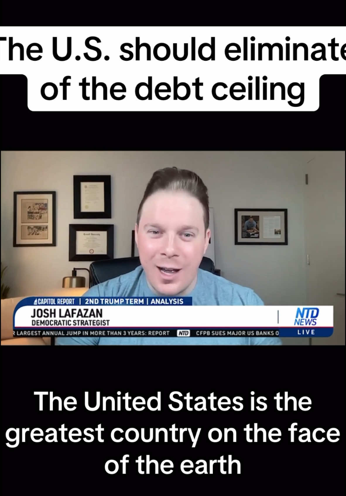 The U.S. should eliminate of the debt ceiling @NTD Television  #mikejohnson #debtceling #hakeemjeffries #elonmusk #speaker #whitehouse #usatiktok #usa🇺🇸 #usa_tiktok #america #unitedstates #news #politicalnews #newsupdate #election #election2024 #elections #politics #political #politicaltiktok #republican #democrat #congress #senate #worldnews #trump #donaldtrump #washington #fyp