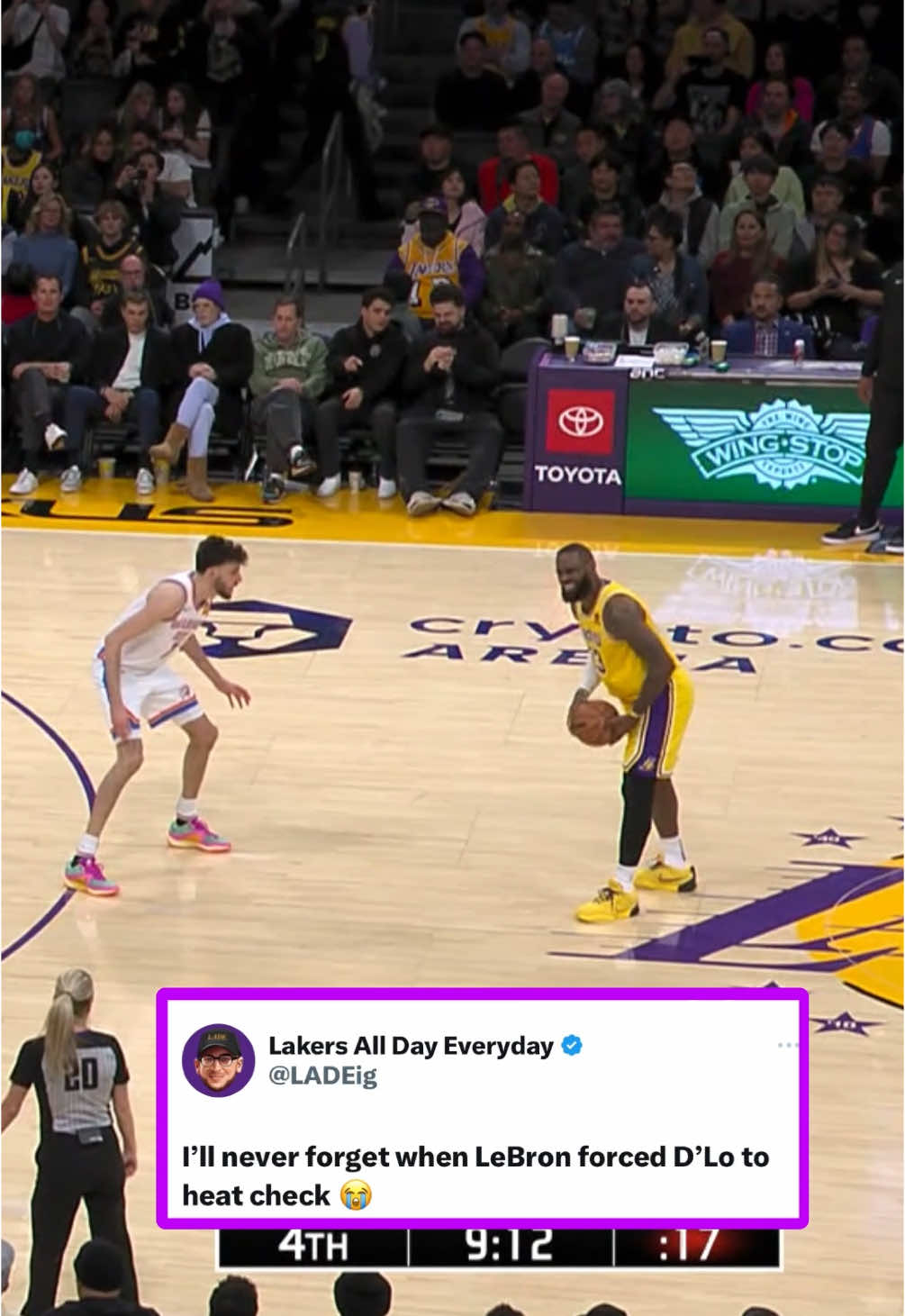 LeBron knew Dlo was on fire 😅🔥 (via LADEig/X) #lakers #lebronjames #lebron #NBA #hoops 