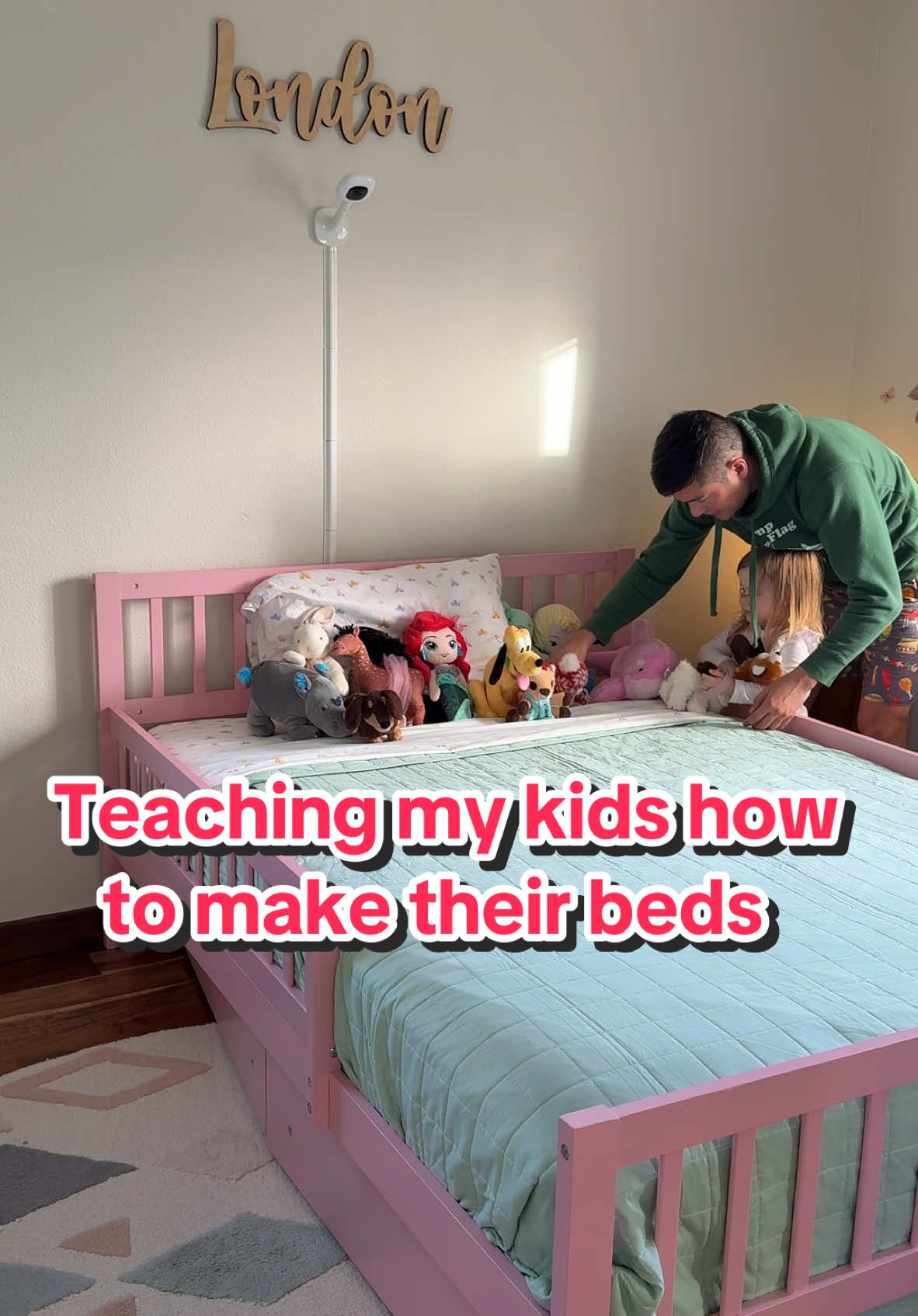 I love how Brecon doesn’t care where his stuffies go on his bed while London is VERY particular and every toy has a specific spot 🧸 #makingthebed #toddlersbelike #bigkid #newbed #dadsoftiktok #positiveparenting #parentlife #bittersweet  #itsbryanandchris 