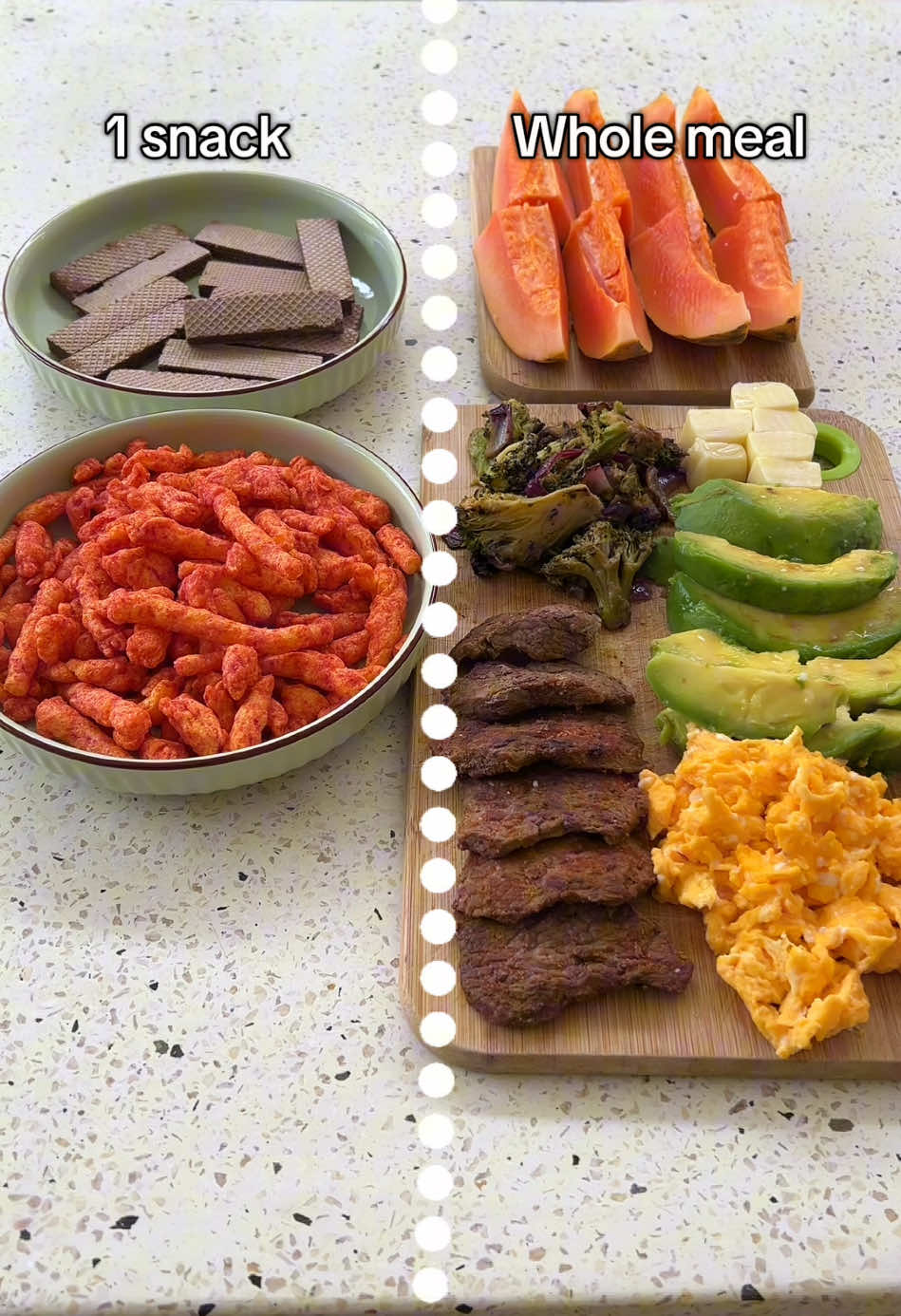 One snack vs whole meal. Which one would you choose? 👀 Tracked with Counter AI 🔥 #cleaneating #wholefoods #diet #fitnessjourney #caloriecounting 
