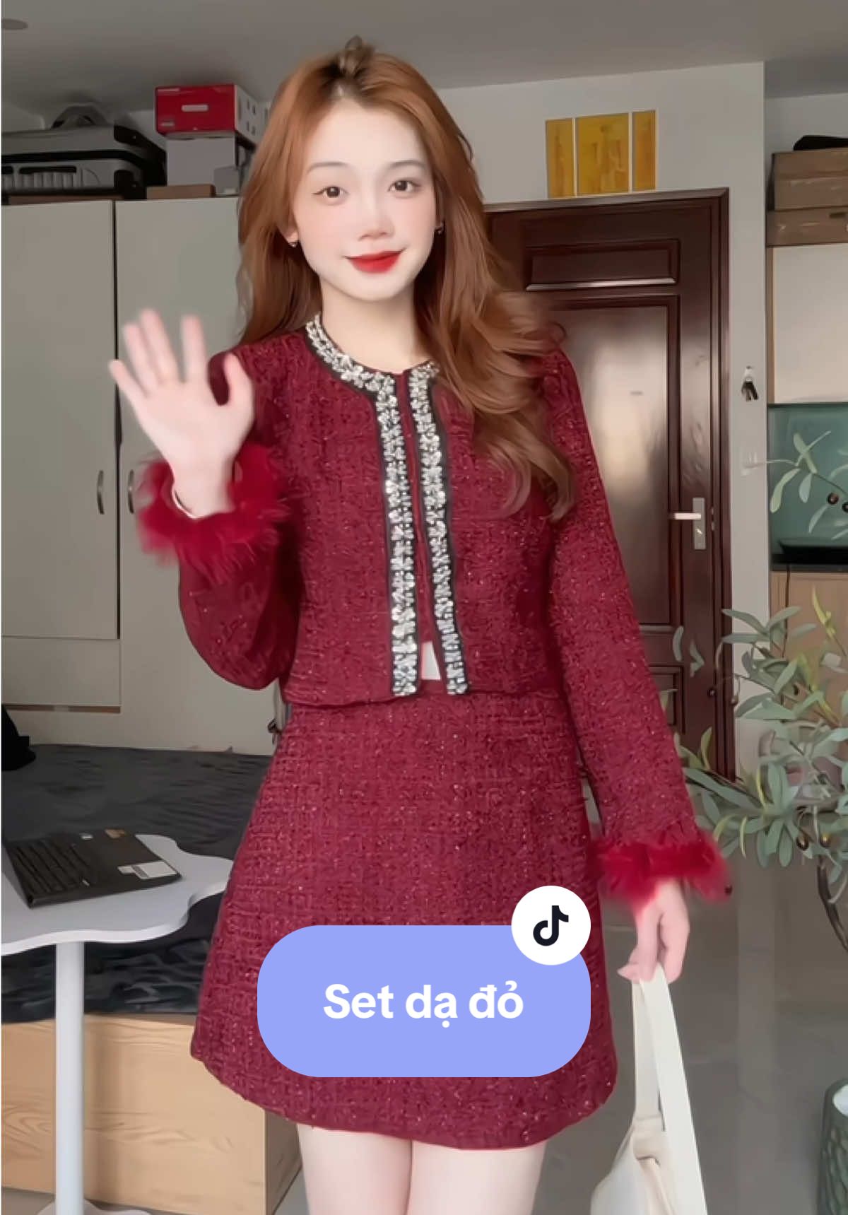 Set dạ đỏ diện Tết 🥰#fyp #viral #outfit #review #setdạ #xh 