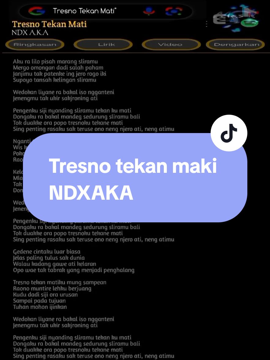 Membalas @istiqomah4432 nih yg minata lagu Tresno tekan mati#NDXAKA #lirik #liriklagu #masukberanda #fyp #lirikvideo 