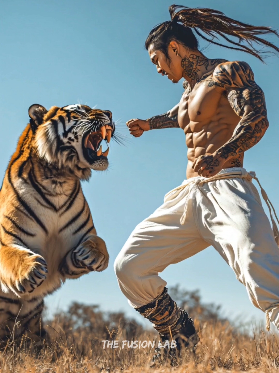 Human and Tiger Fusion #fusion #hybrid #morph #animalfusion #aiart #transform #livewallpaper #fyp #viral