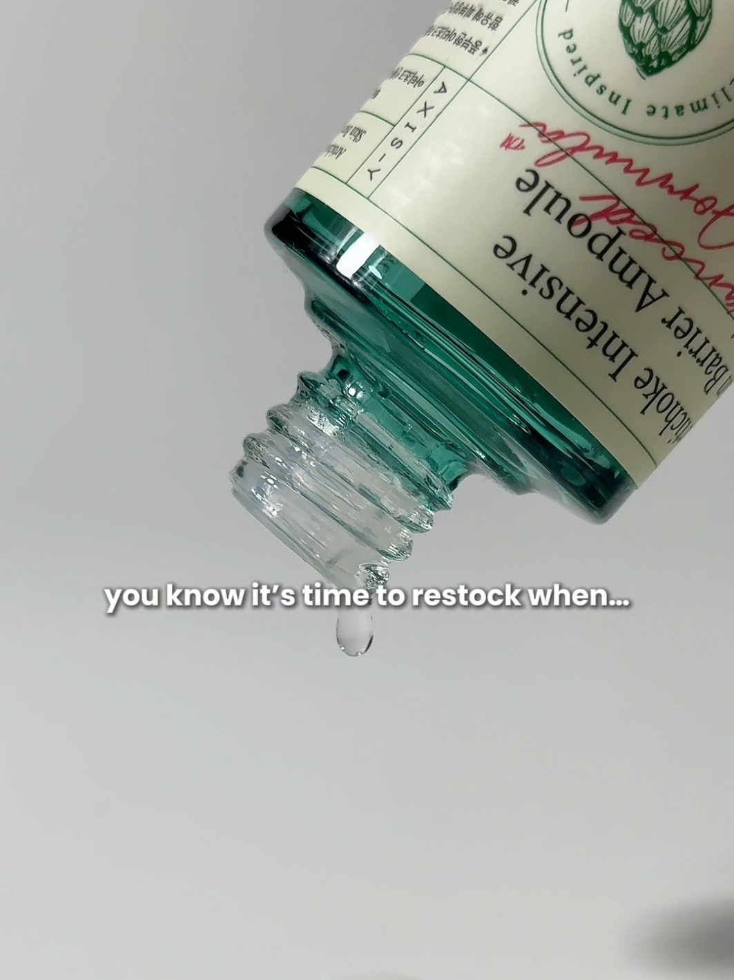 When your skin relies on every drop, and you're down to the last one 💔 Time to restock before it’s too late! 🌿✨ #AXISY #AXISYMalaysia #AXISYSkincare #ArtichokeAmpoule #SkinBarrierGoals #RestockTime #GlowUp #veganskincare #koreanskincare #kbeautyskincare #trendingvideo #fyp #fypmalaysia #trending 