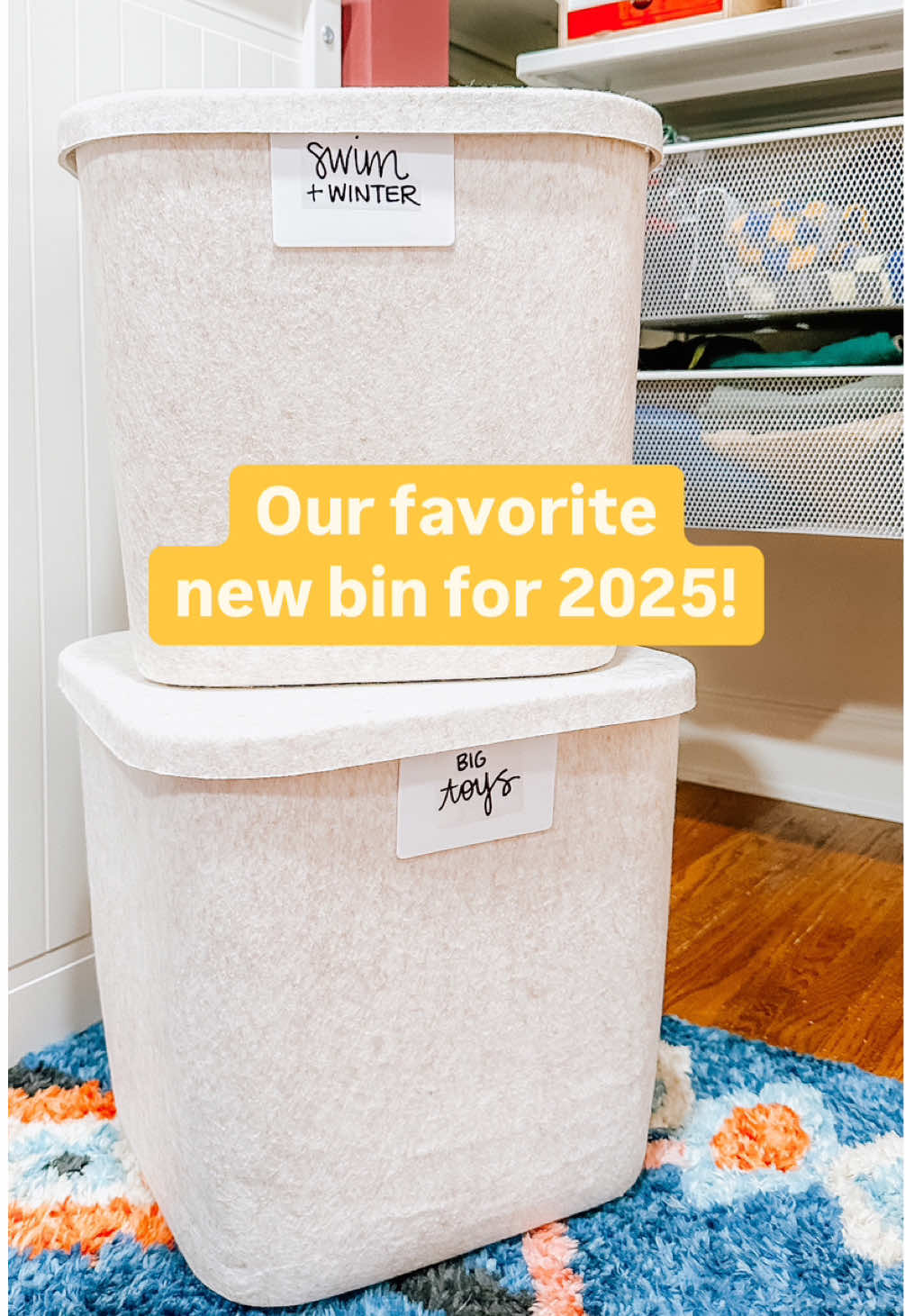 I was so HAPPY when I found these lidded, STURDY bins!! They are felt yet super structured! 💛💛
‌
‌ It seems like an insignificant swap to go from an OPEN felt bin to a *LIDDED* felt bin… but this small change makes me feel so happy!!
‌
‌ I see less stuff, they can stack if needed, + I can use my older felt bins somewhere else in my home! 💛💛
‌#organizedhome #kidroomideas #organizationtiktok