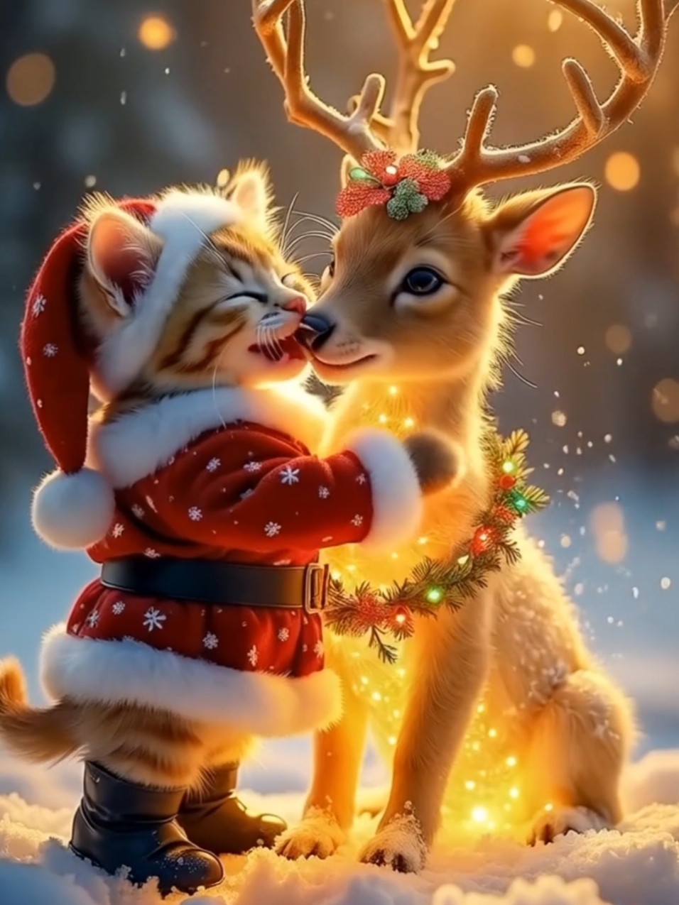 Christmas kittens with deer #christmas #cute #fairytale #크리스마스 #cutecat 