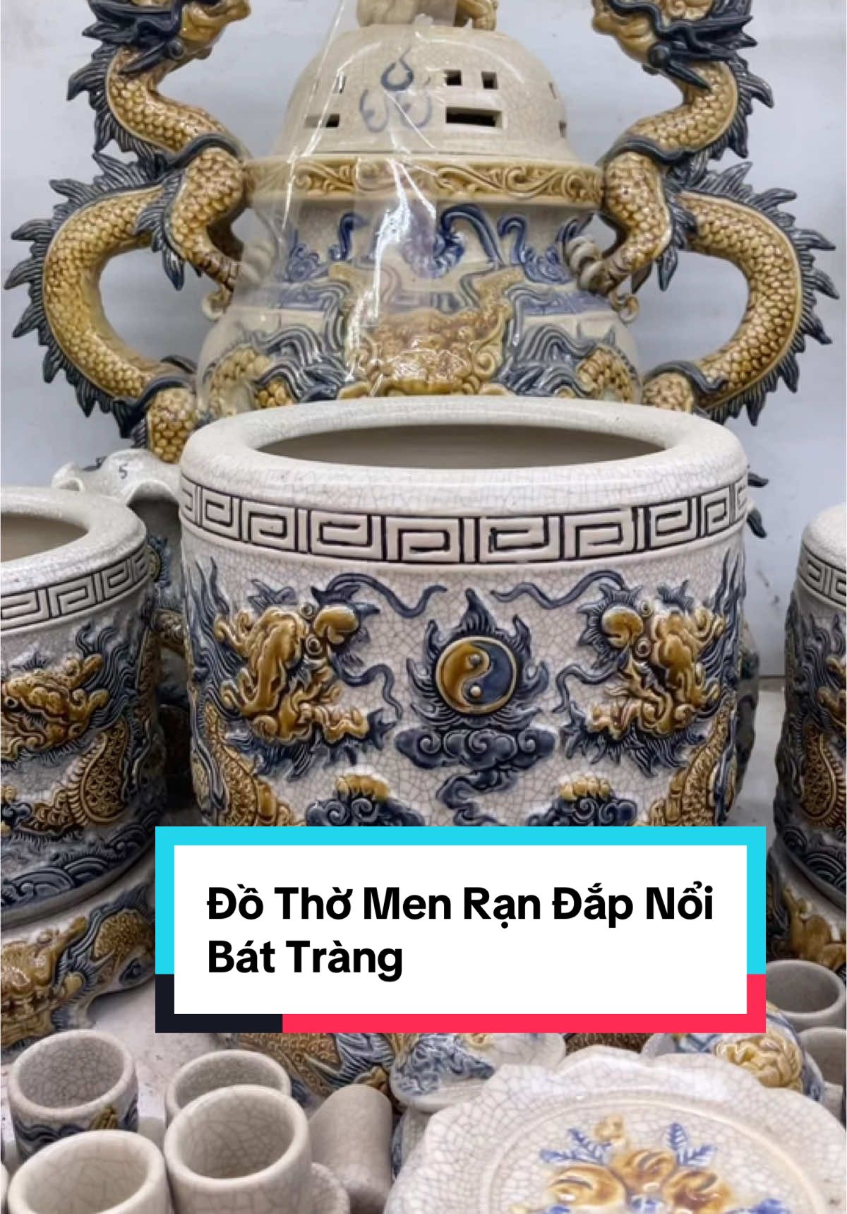 Đồ thờ men rạn đắp nổi Bát Tràng, bát hương men rạn Bát Tràng #dotho #menran #dothomenran #bathuong #bathuongmenran 