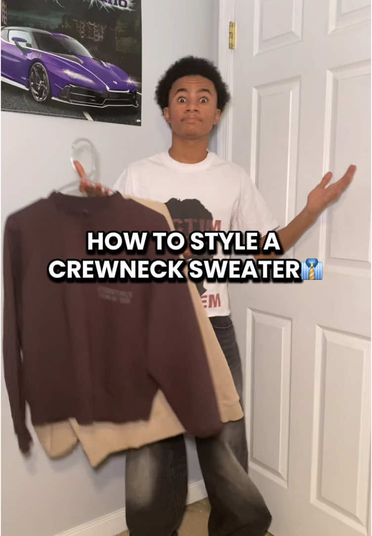 how to style a crewneck sweater#fyp #viral #xyzcba #sweaterweather #sweatshirt #fashion #fashiontiktok #fashiontiktok #streetwear #mensfashion #fashiontips 