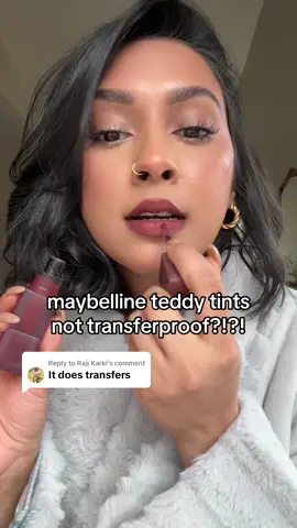 Replying to @Raji Karki it is transferproof!! I hope this clears out the confusion🩵 @Maybelline NY - teddy tint (mascara tear) #viralmakeup #drugstoremakeup #affordable #liptint #transferproofliptint #longlastingmakeup 