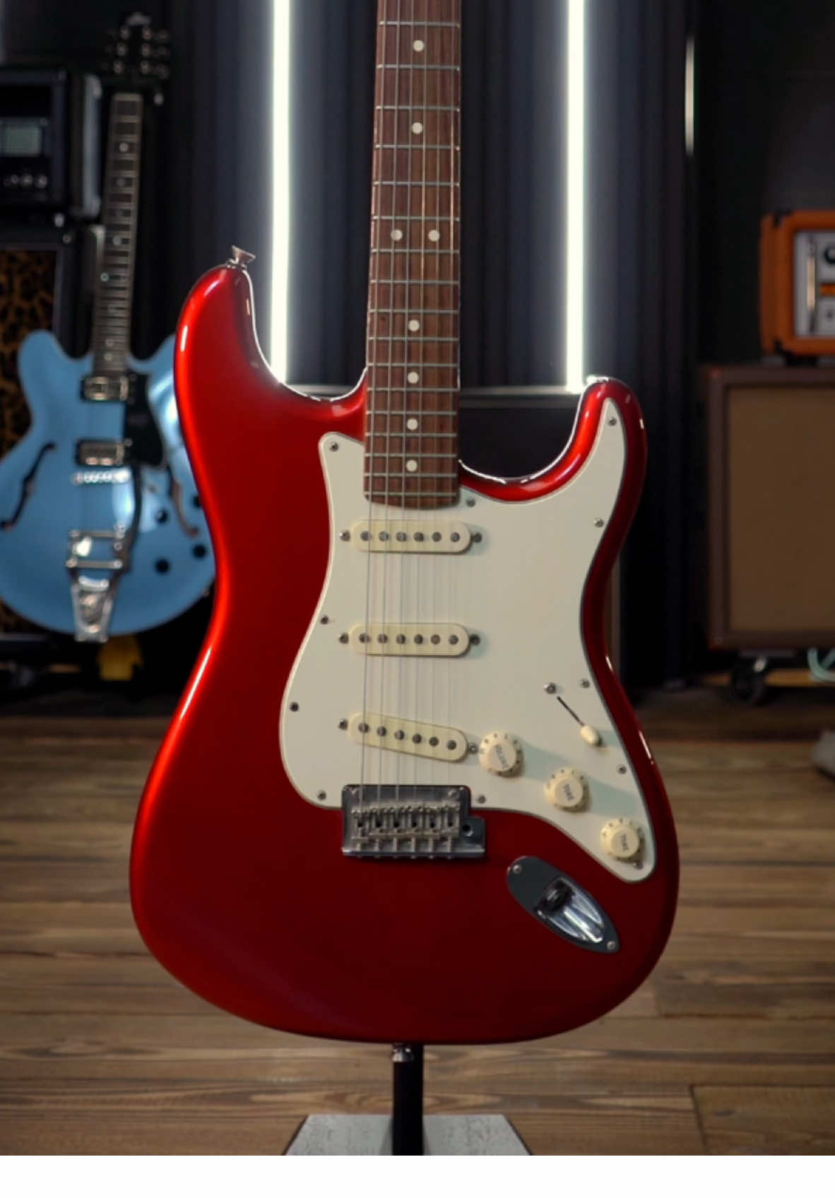 Candy Apple Red anyone? 🍎 Shop for your next Fender Strat - fatbottomguitars.co.uk #fender #fenderguitars #stratocaster #guitar #guitartok #guitarist