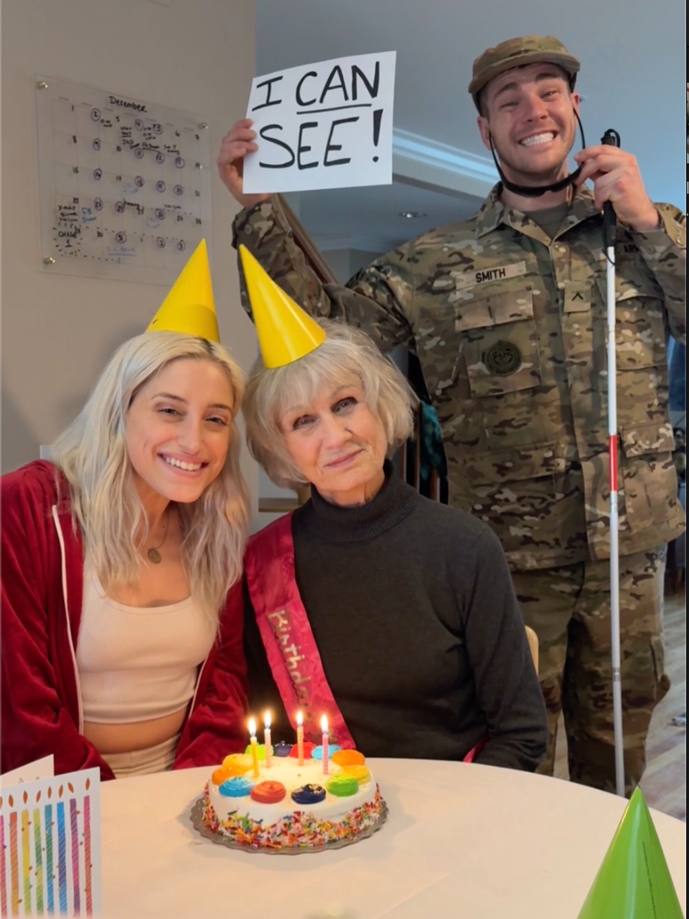 Blind soldier sees for the first time at his Granny's 82nd Birthday 🥹 PART 1 #viralvideo #fyppppppppppppppppppppppp #fyp #surprise #family #military #Homecoming #Relationship #christmas #present