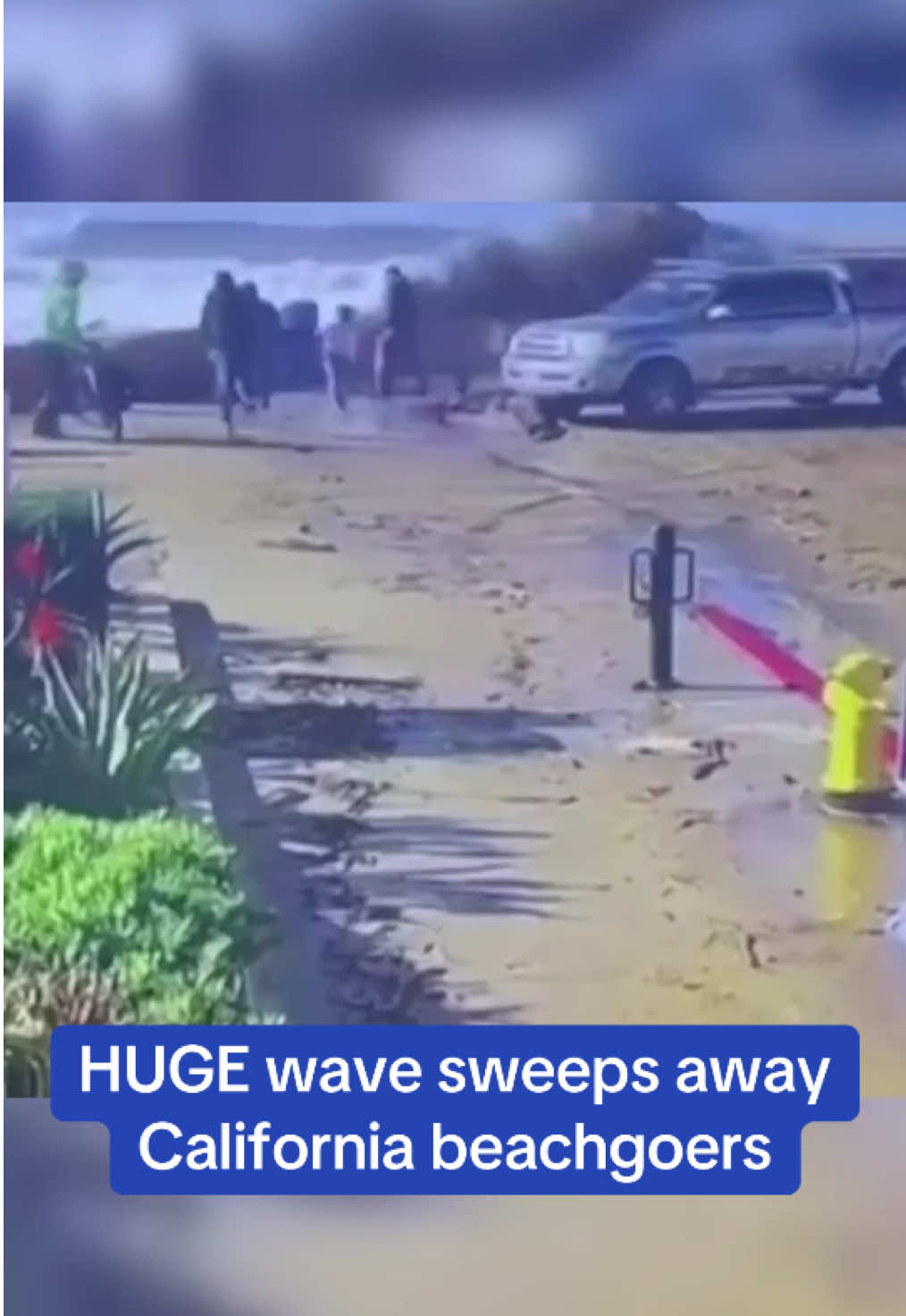 CCTV footage shows the harrowing moment beachgoers are swept away as a huge wave crashes over a wall in Santa Cruz, California. The historic swells destroyed the city's wharf, which was in the middle of a $4 million project to fix damage from previous storms. 🎥 County of Santa Cruz #news #weather #crash