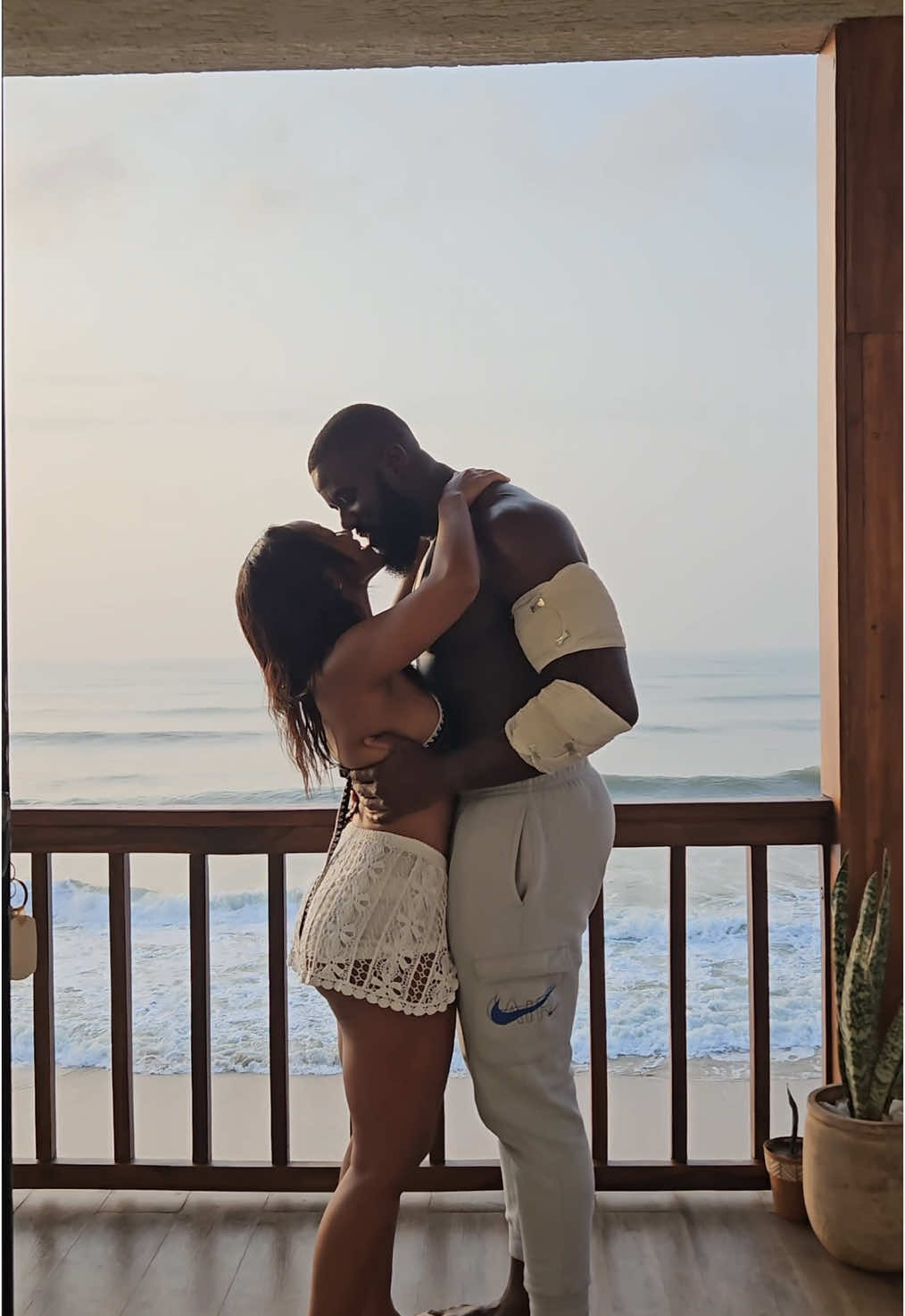 In your arms I found rest, I found my home, with you I feel safe. You are my sunrise my everything @Karol Wothyla ❣️  Making memories as golden as the sunrise @Casa Palmera GH 🫶 #Love #travel #fyp #blackcouple #airbnbghana #couplegoals #cuddle #Relationship #goldenhour 