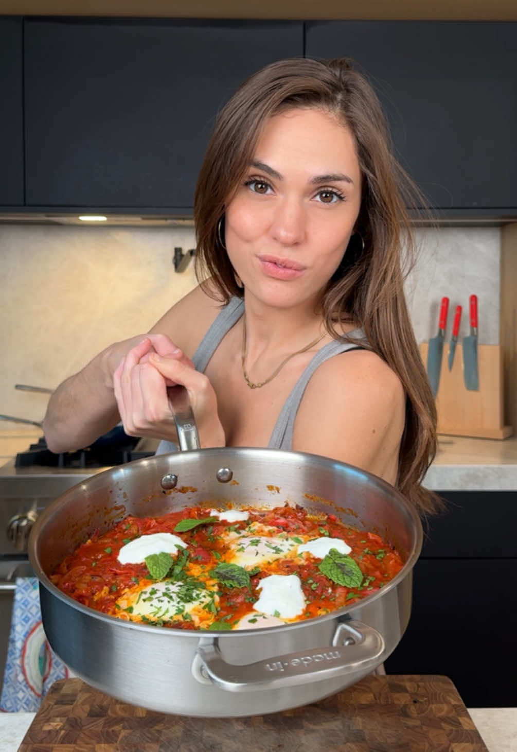 Shakshuka 🍅🍳 One of my all time favorites  Ingredients  -Red bell pepper -Onion -Tomatoes (I used a mix of fresh and fire roasted canned tomatoes) -Garlic -Paprika -Coriander -Cumin seeds / ground cumin -Chili powder -Oregano  -Salt  -Eggs Toppings -Parsley -Mint -Yogurt Serve with some crusty bread or pita!  #cooking #shakshuka #Recipe #breakfast 