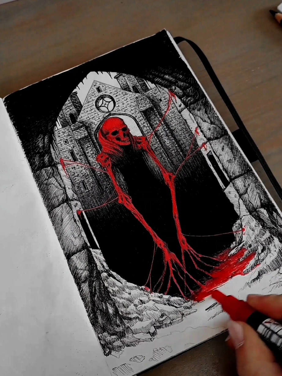 #darkart #tattoosketch #gothicart #darkfantasy #blackandred #posca #illustration #drawingprocess 