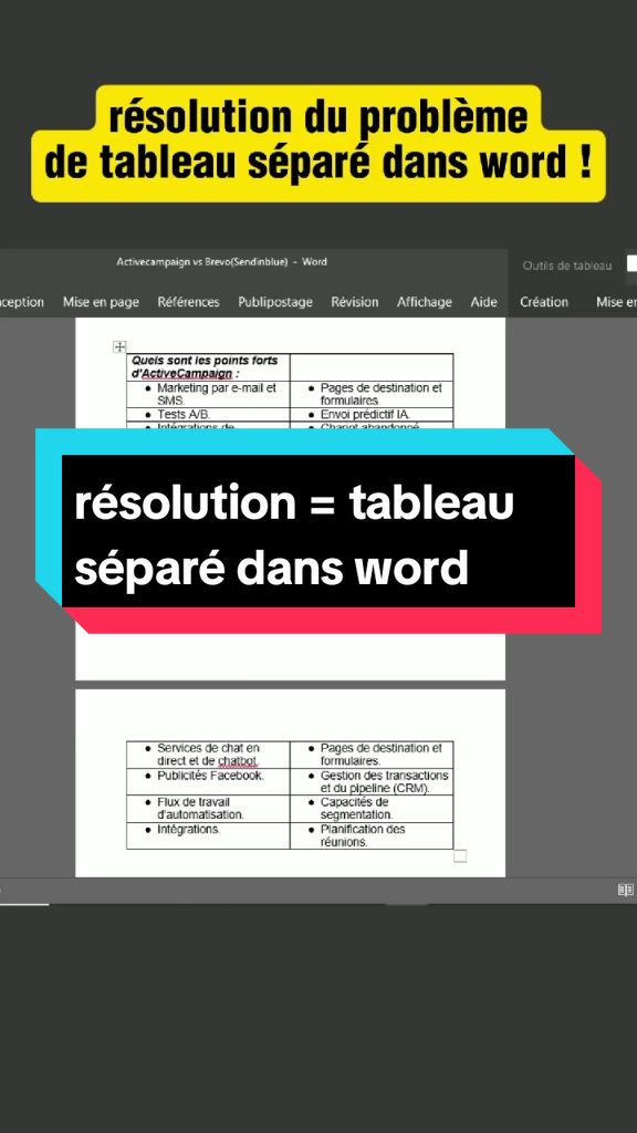 #creatorsearchinsights résolution du problème de tableau séparé dans word! #astuce #word #PC #videoviral 