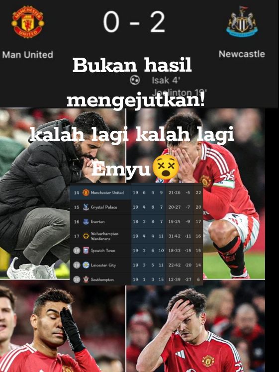 Manchester united kalah dikandang lawan Newcastle United 0-2 😱 Bukan hasil yang mengejutkan!😅. - - - #mufc #manchesterunited #newcastle #manutd #united #mu #ggmu #amorim #rashford #futbol #football #troll #meme #fyp 