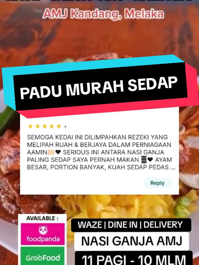 Bila pelanggan pekena NASI GANJA AMJ NO 1 DI MELAKA serendah RM 7 je beb Depa kata padu sedap murah dan berbaloi sangat #foodpanda #shopeefood #grabfood #melakafoodie♥️♥️ 