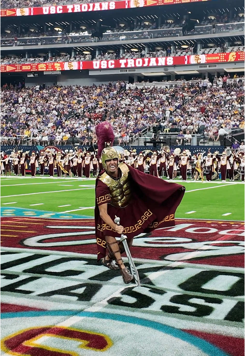 The turf at Allegiant Stadium was not going to defeat our drum major Samuel Perez III twice.  #usc #lasvegas #uscfootball #marchingband #usctmb 