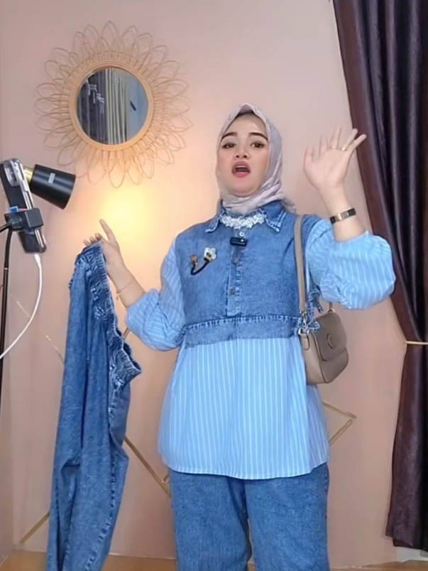 Zifana-Alisa Oneset Jeans Kombinasi Motif Salur Busui #onesetkekinian #onesetpremium #onesetmurah 