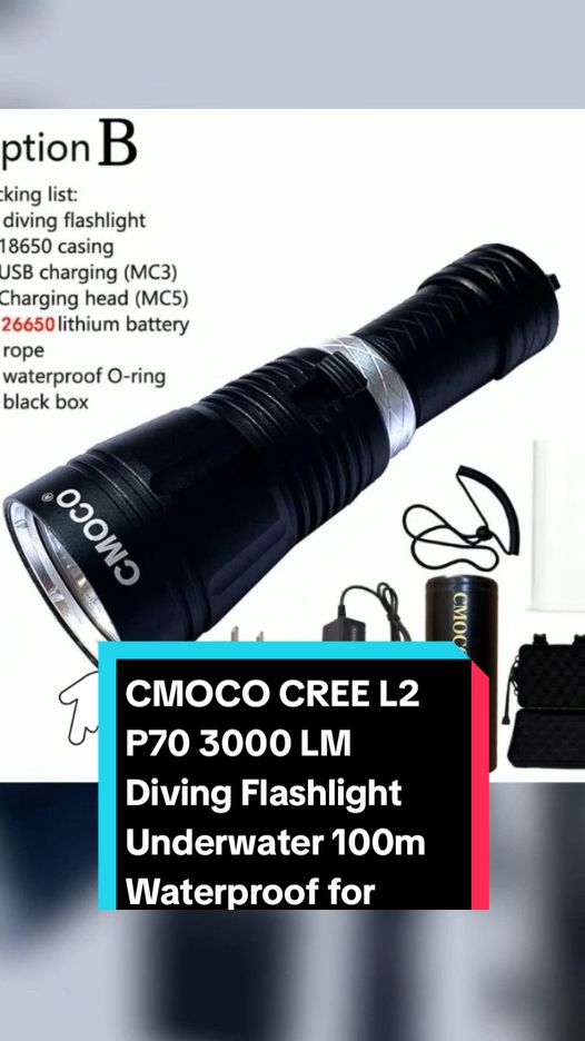 CMOCO CREE L2 P70 3000 LM Diving Flashlight Underwater 100m Waterproof for Camping Fishing Price dropped to just ₱799 pesos! Don't miss out! Tap the link below! #divingflashlight #TikTokShop #tiktokfinds #TikTokFashion #tiktokaffiliate #tiktokph #LearnOnTikTok 