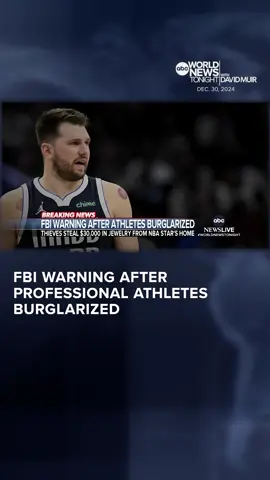 The FBI has issued a warning to sports leagues about organized crime rings targeting the homes of professional athletes after thieves targeted the home of NBA star Luka Doncic last week, reportedly stealing $30,000 worth of jewelry. Trevor Ault reports.