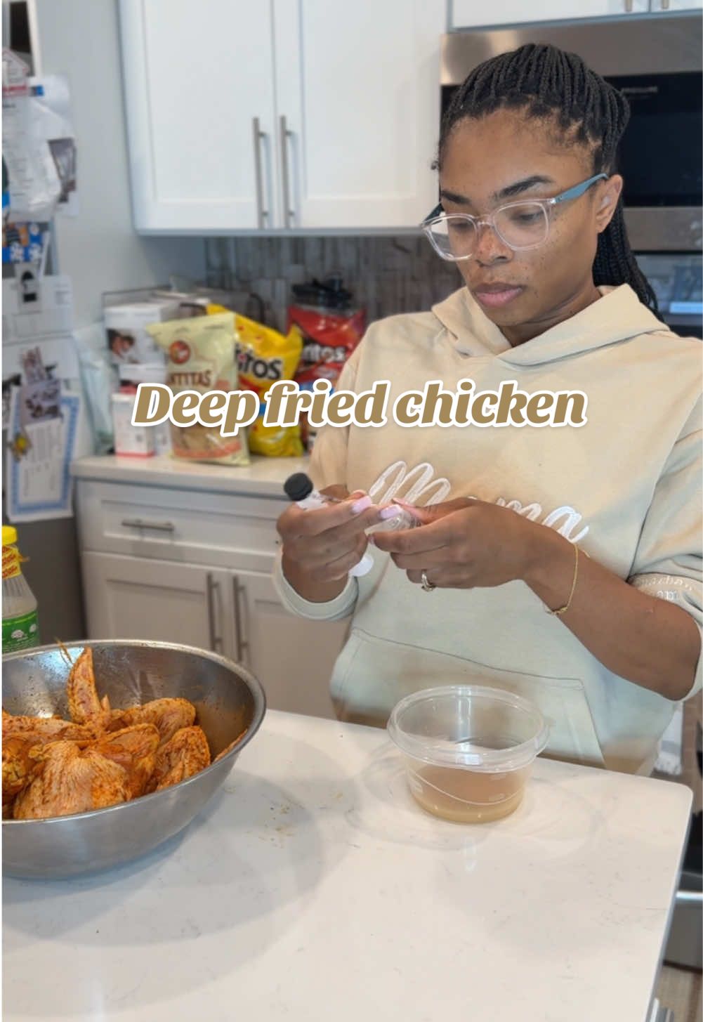 Babygirl was not feeling it at the end of my voiceover lol dinner was 👌🏾 tho #fyp #foryou #EasyRecipe #momlife #deepfried #friedchicken #deepfryer #MomsofTikTok #dinnerwithme #DinnerIdeas #familydinner 