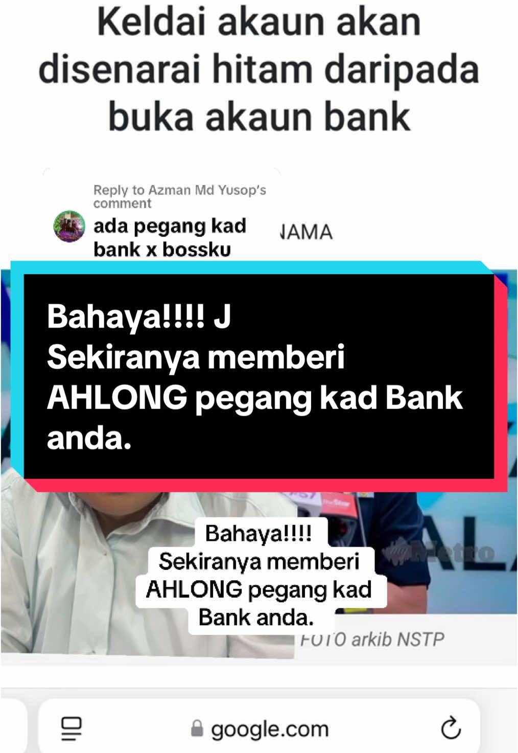 Replying to @Azman Md Yusop  #Bahaya!!!!  #Sekiranya #memberi #AHLONG #pegang #kad #Bank #anda 