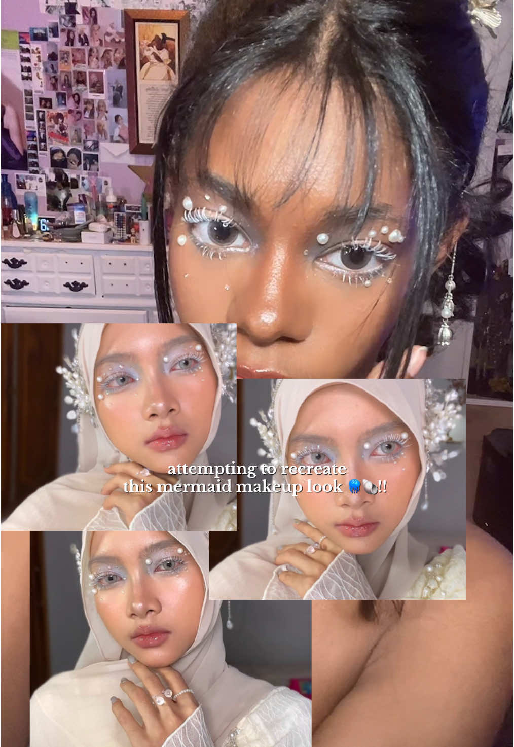 my phone was overheating for half this video that’s why the middle was so laggy 💀💀 #makeup #douyinmakeup #chinesemakeup #小红书 #mermaid #mermaidmakeup #dollmakeup #dollymakeup 