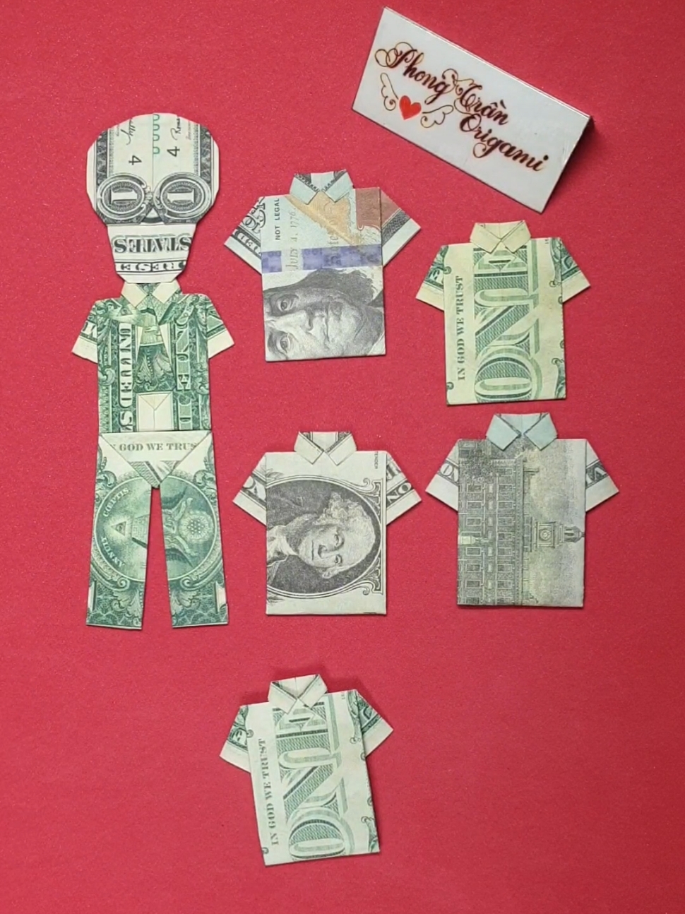 easy dollar origami shirt @Phong Pé Pỏng  #origami #dollarorigami #moneyorigami #phongtranorigami #howtofold 